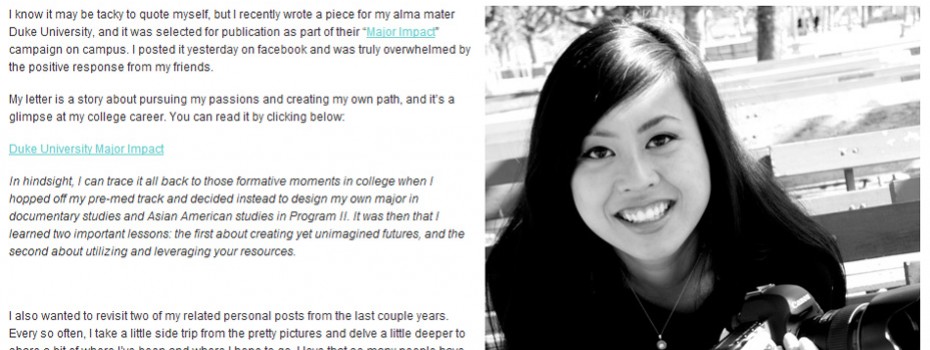 I know it may be tacky to quote myself, but I recently wrote a piece for my alma mater Duke University, and it was selected...
